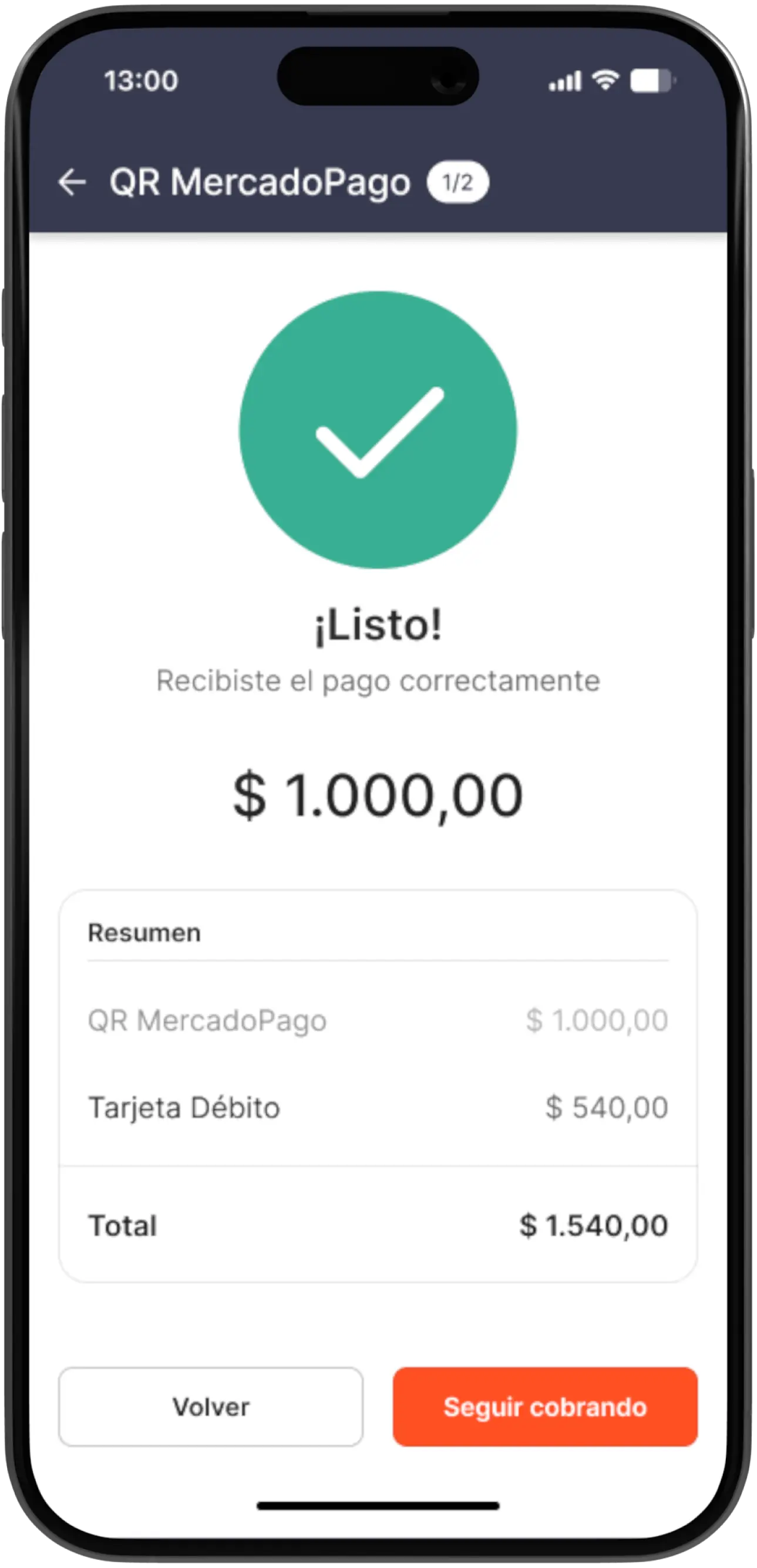 Payment confirmed in Fudo App